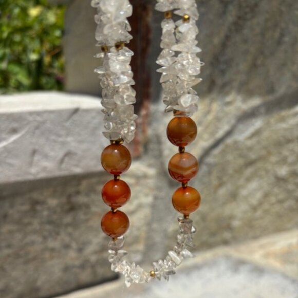 Natural Crystal and Carnelian Beaded Necklace 24" - Picture 3 of 5